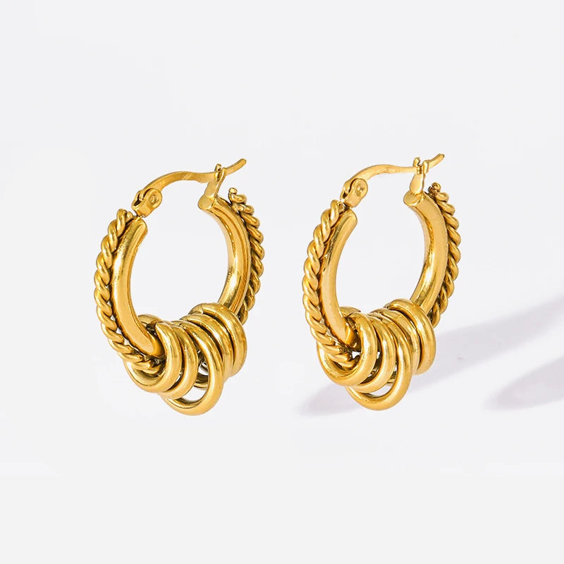 Vintage Multi-Shaped Gold Twist Hoop Earrings