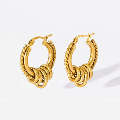 Vintage Multi-Shaped Gold Twist Hoop Earrings