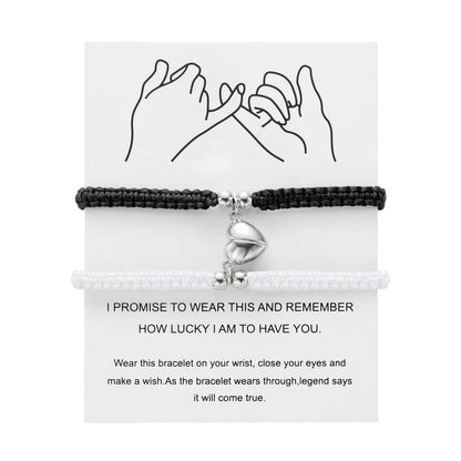 Adjustable Heart Magnet Braided Bracelet for Couples