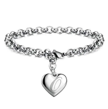 925 Sterling Silver Heart Letter Charm Bracelet for Women