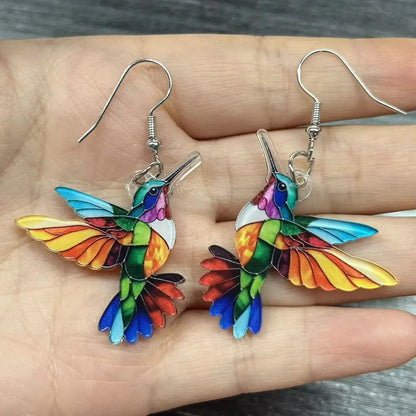 Spring Festival Colorful Bird Hoop Earrings - Acrylic & Stainless Steel