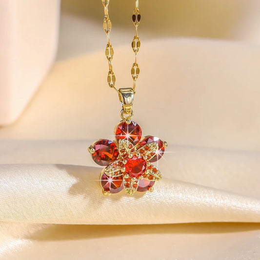 Rotating Flower Pendant Necklace