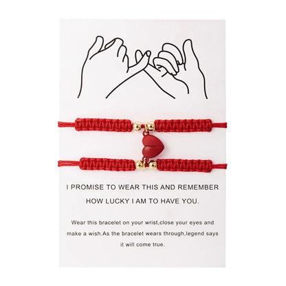 Adjustable Heart Magnet Braided Bracelet for Couples