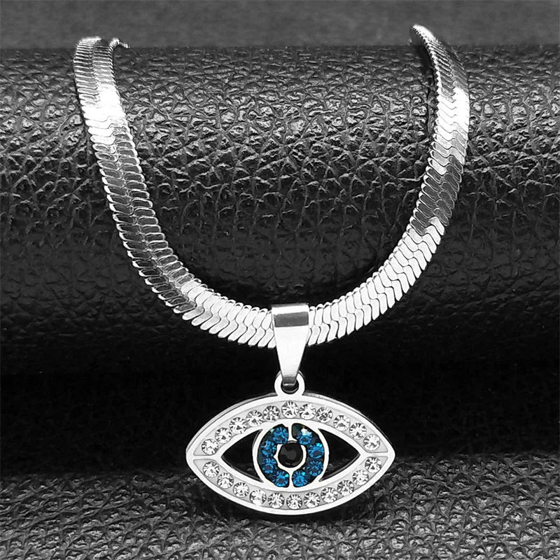 Vintage Eye Necklace – Crystal Eye Pendant with Snake Chain