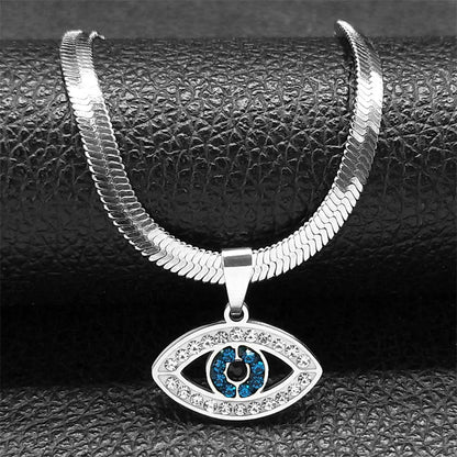 Vintage Eye Necklace – Crystal Eye Pendant with Snake Chain