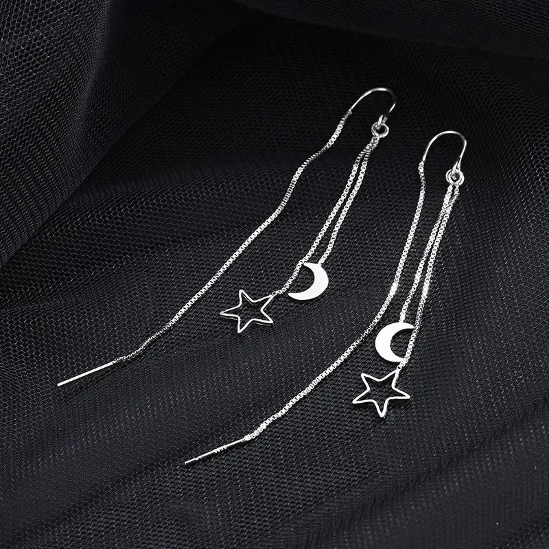 Crescent Moon & Star Tassel Drop EarringsCrescent Moon & Star Tassel Drop Earrings