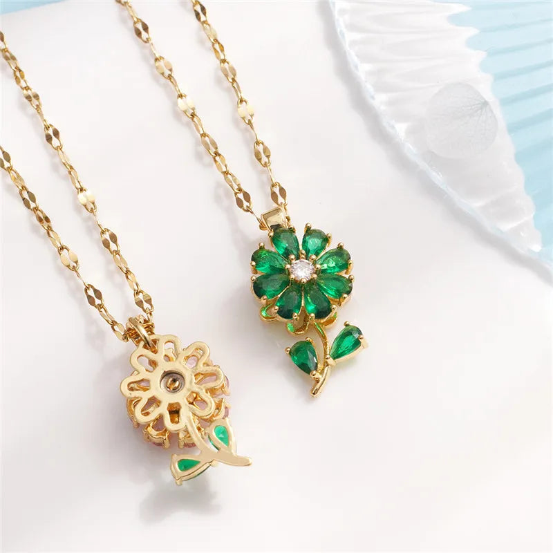 Rotating Sunflower Pendant Necklace