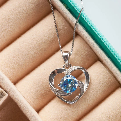 1CT Moissanite Swirl Heart Pendant Necklace – Sterling Silver Box Chain