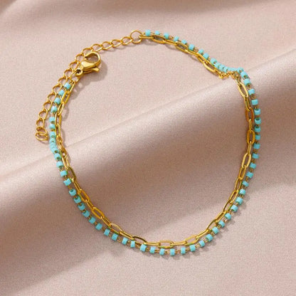 Gold Stainless Steel Imitation Pearl Anklet – Summer Beach Jewelry