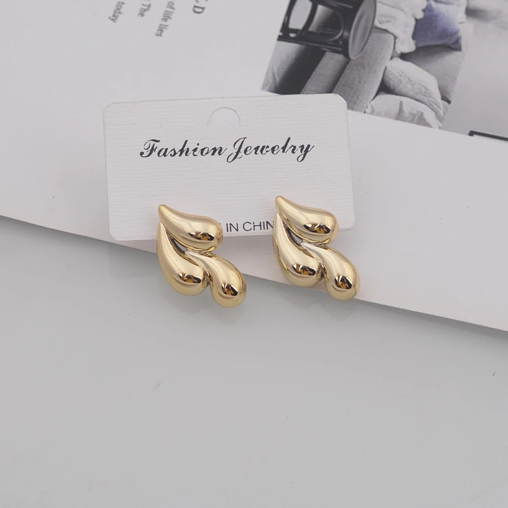 Irregular Three Waterdrop Gold Smooth Drop Earrings