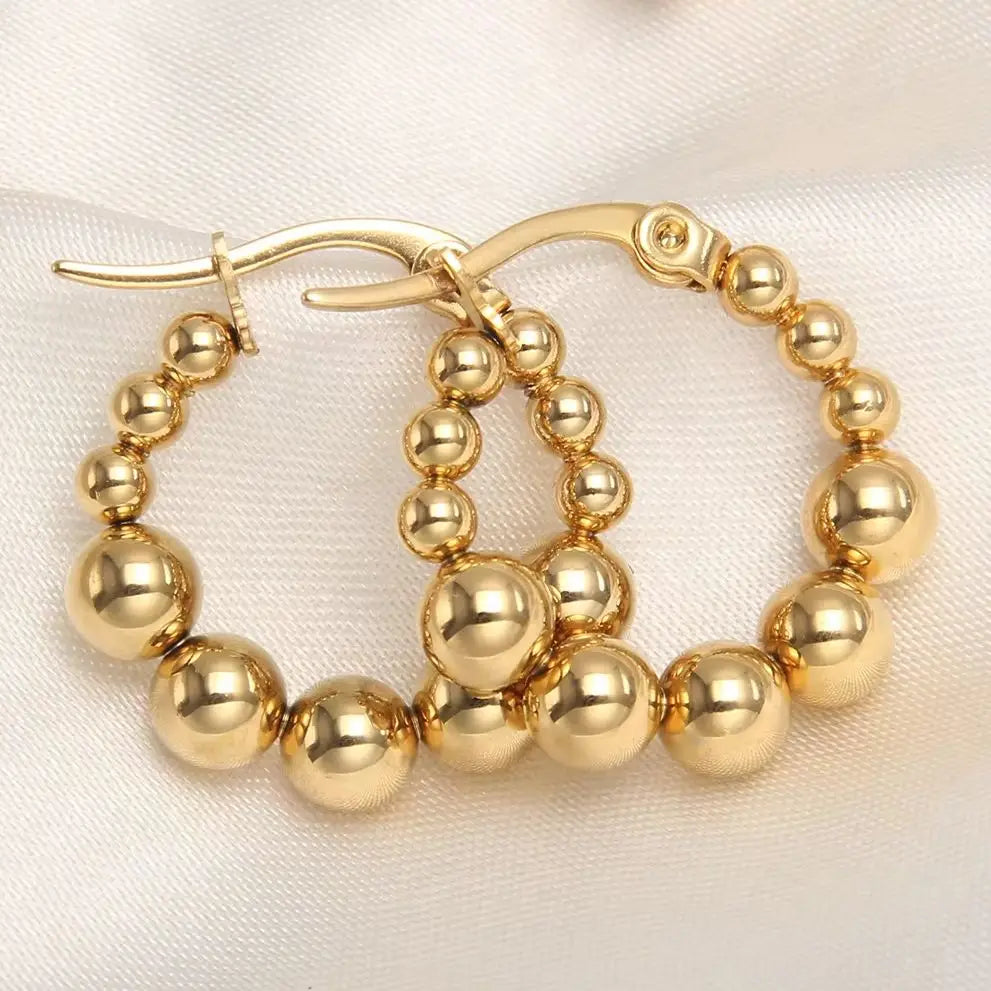 Gold Beaded Hoop Earrings