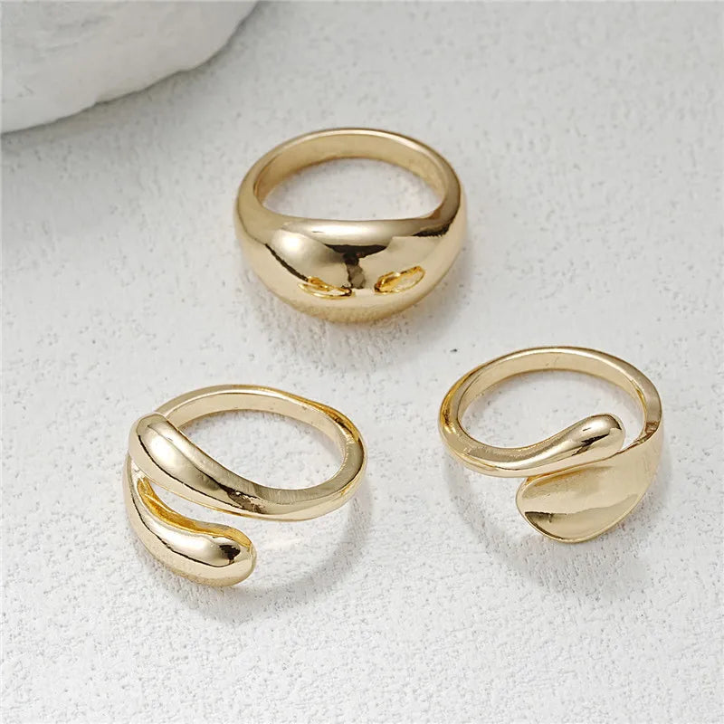 Open Rings Set Eccentric Chunky Geometric Ring