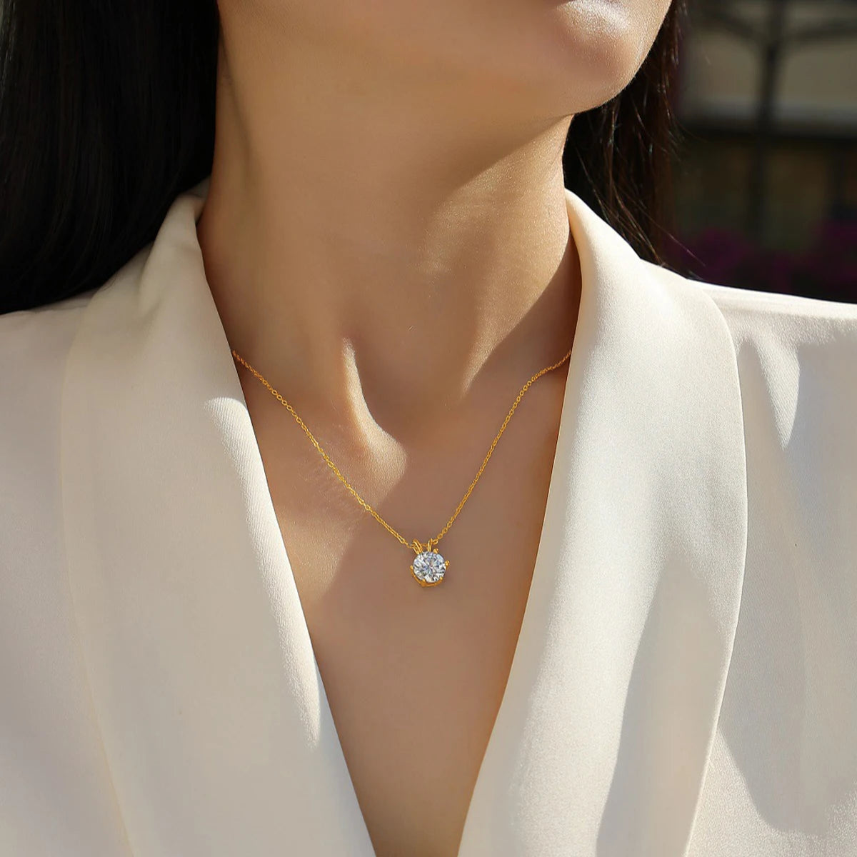 Gold Moissanite Pendant Necklace