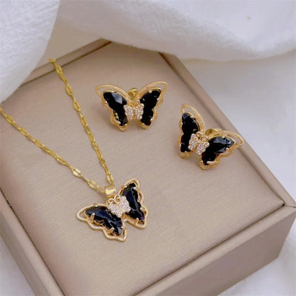Butterfly Necklace & Earrings - Gold-Plated SS Jewelry Set