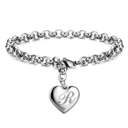 925 Sterling Silver Heart Letter Charm Bracelet for Women