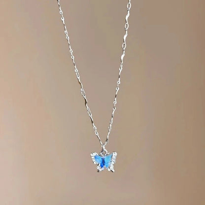 Blue Crystal Butterfly Pendant Necklace