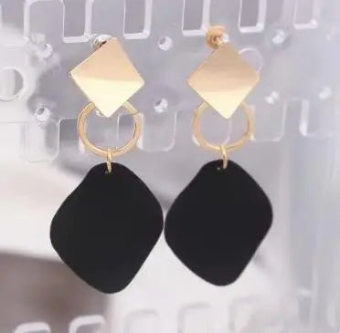 Rhombus Shape Geometric Drop Earrings in Hollow Golden Metal Lattice