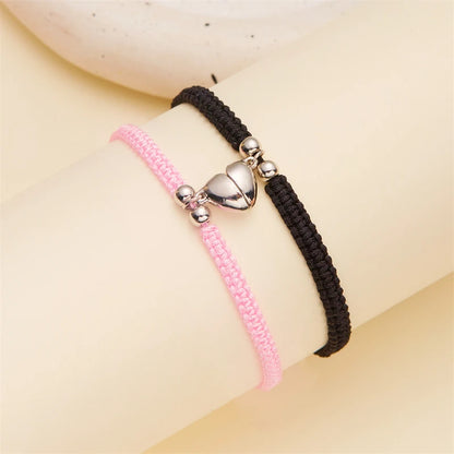 Adjustable Heart Magnet Braided Bracelet for Couples