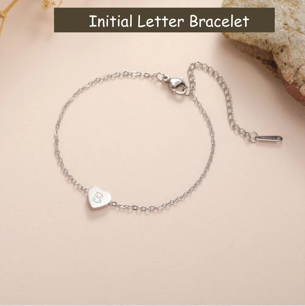 Initial Letter Heart Charm Bracelet for Women