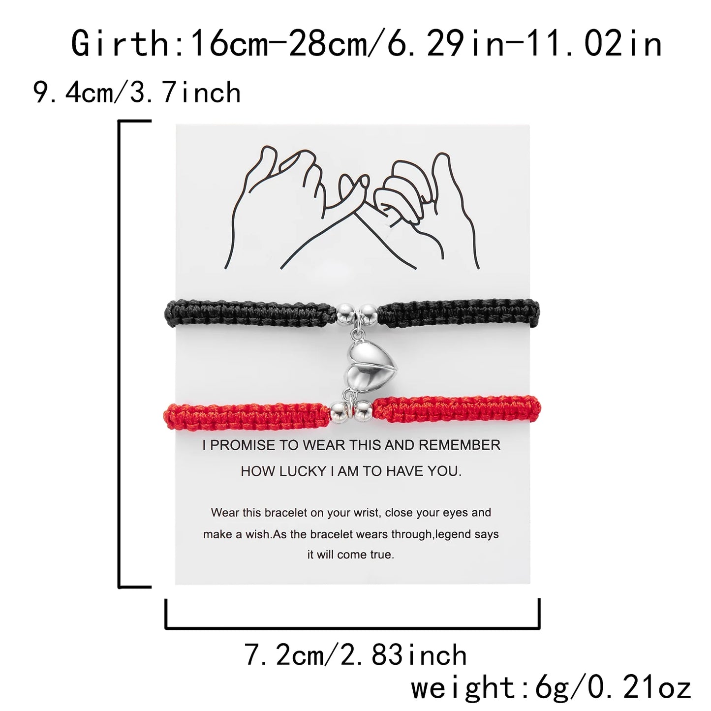 Adjustable Heart Magnet Braided Bracelet for Couples