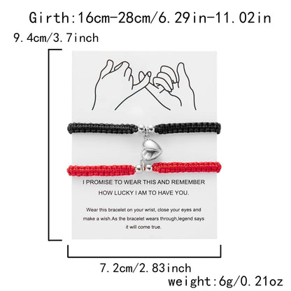Adjustable Heart Magnet Braided Bracelet for Couples