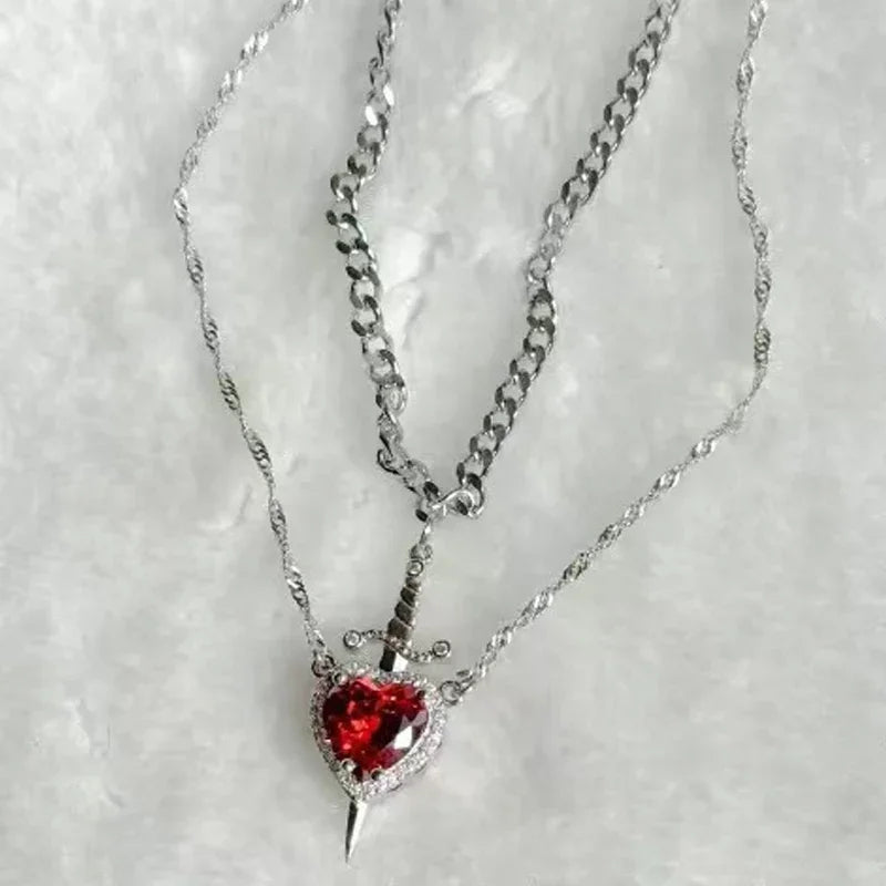 Heart & Sword Pendant Choker Necklace