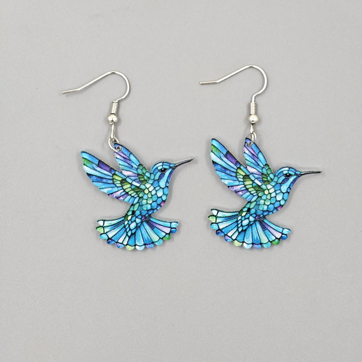 Spring Festival Colorful Bird Hoop Earrings - Acrylic & Stainless Steel