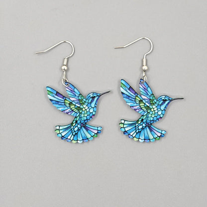 Spring Festival Colorful Bird Hoop Earrings - Acrylic & Stainless Steel