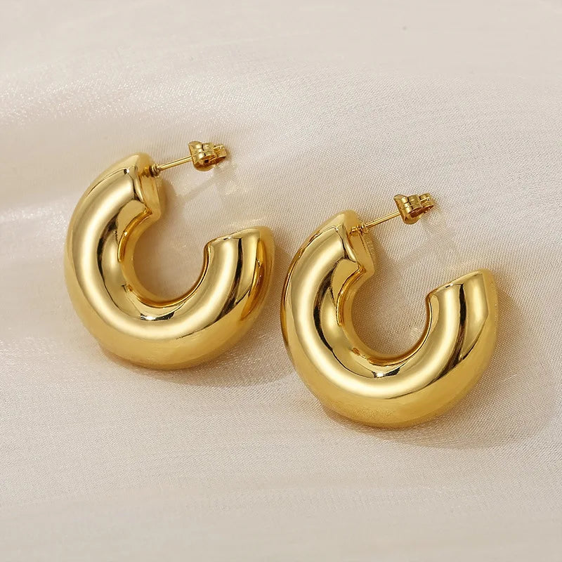 Vintage Glossy Gold Plated Chunky Hoop Earrings