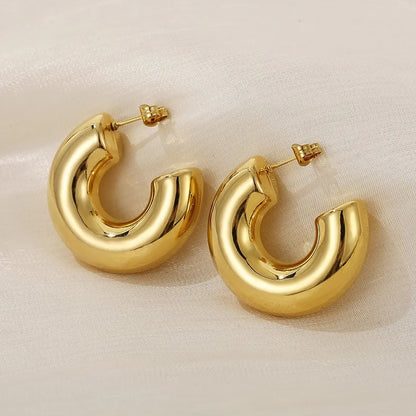 Vintage Glossy Gold Plated Chunky Hoop Earrings