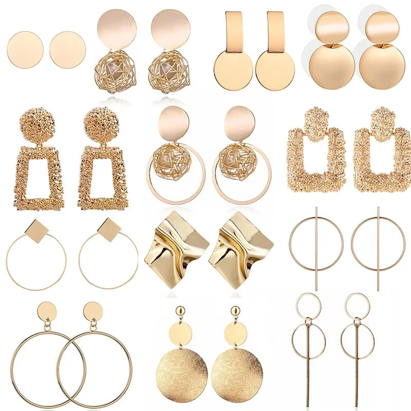 Multi-Shaped Round and Irregular Hollow Pin Earrings