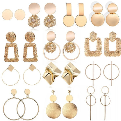 Multi-Shaped Round and Irregular Hollow Pin Earrings