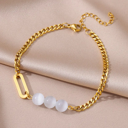 Gold Stainless Steel Imitation Pearl Anklet – Summer Beach Jewelry