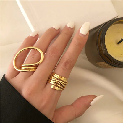 Open Rings Set Eccentric Chunky Geometric Ring