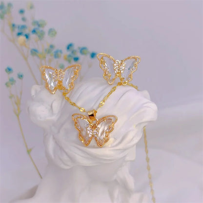 Butterfly Necklace & Earrings - Gold-Plated SS Jewelry Set