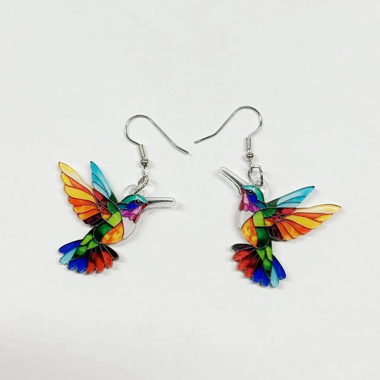 Spring Festival Colorful Bird Hoop Earrings - Acrylic & Stainless Steel