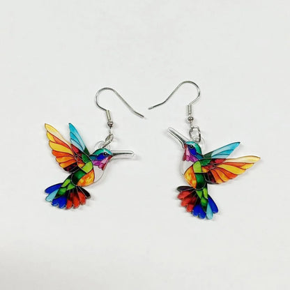 Spring Festival Colorful Bird Hoop Earrings - Acrylic & Stainless Steel