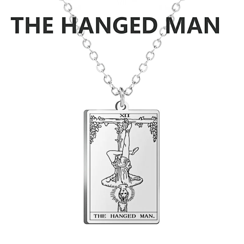 Tarot Card Pendant Necklace – Stainless Steel Engraved Necklace