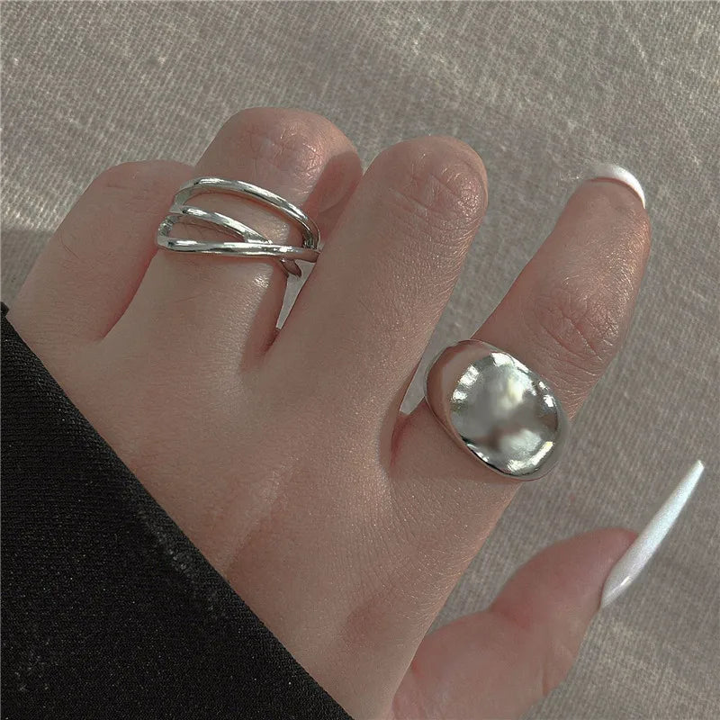 Open Rings Set Eccentric Chunky Geometric Ring