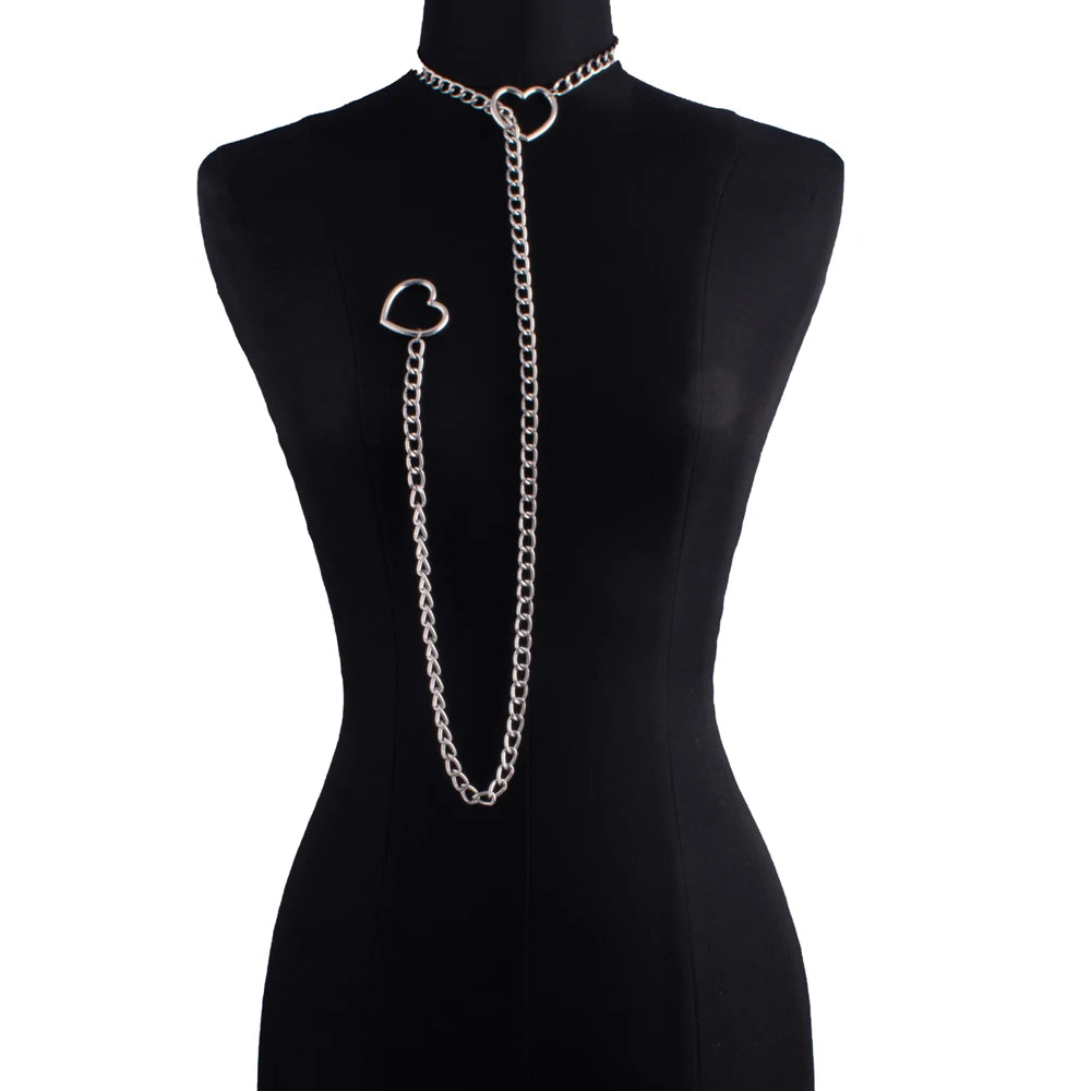Gothic Heart Slip Chain Necklace - Adjustable Lariat (Y-Necklace/Choker)