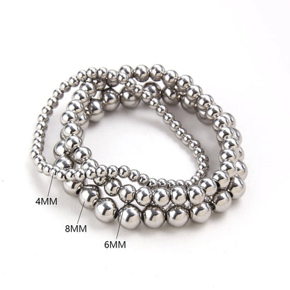 Stretch Ball Beaded Bracelet - Stacked Stainless Steel Bracelet for Women