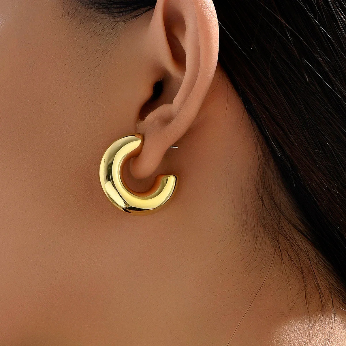 Vintage Glossy Gold Plated Chunky Hoop Earrings