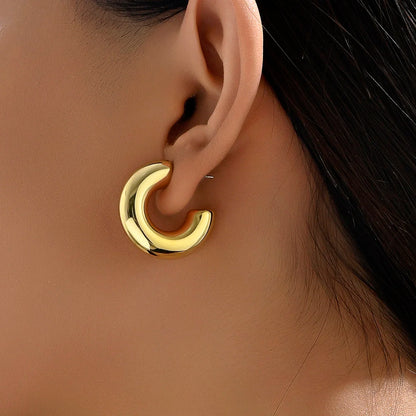 Vintage Glossy Gold Plated Chunky Hoop Earrings