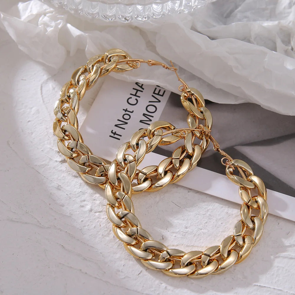 Hoop Earrings – Oversized Gold/Silver Chain-Link Design
