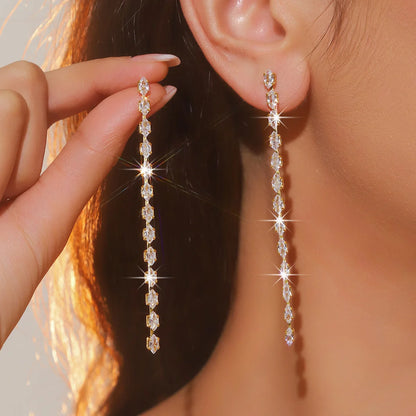 Crystal Drop Earrings - Gold/Silver Long Tassel Dangles