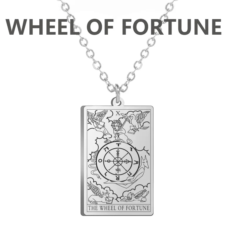Tarot Card Pendant Necklace – Stainless Steel Engraved Necklace