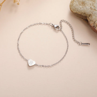 Initial Letter Heart Charm Bracelet for Women