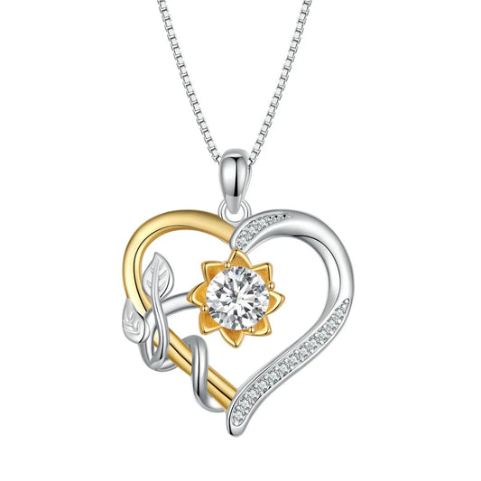 Moissanite Flower Heart Pendant Necklace