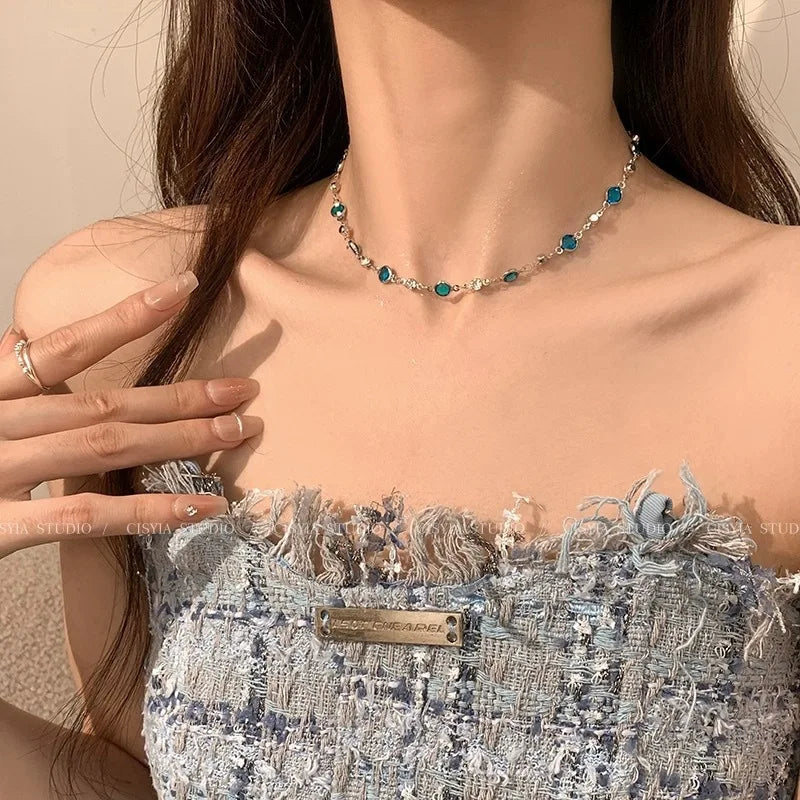 Blue Crystal Butterfly Pendant Necklace