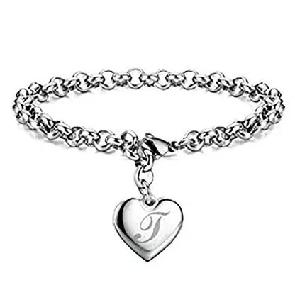 925 Sterling Silver Heart Letter Charm Bracelet for Women